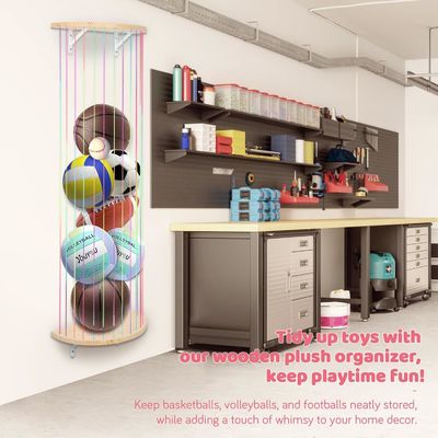 Wooden Half Circle Design Wall Hanging Plush Toy Organizer for Stuffed Animal Storage