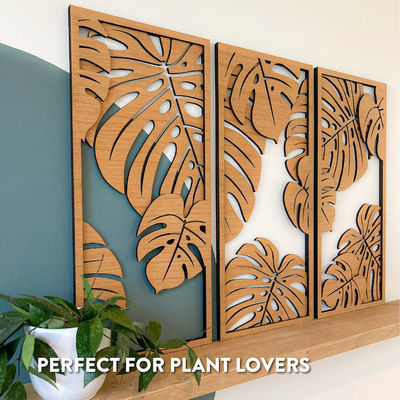 Customizable Monstera Decoration in 3 Panels Wooden Frames Included for Plant Wall Art