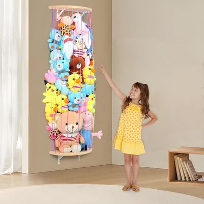 Wooden Half Circle Design Wall Hanging Plush Toy Organizer for Stuffed Animal Storage
