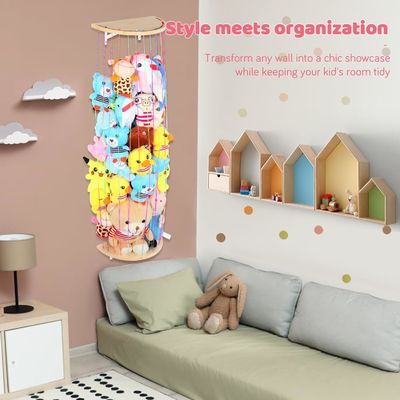 Wooden Half Circle Design Wall Hanging Plush Toy Organizer for Stuffed Animal Storage