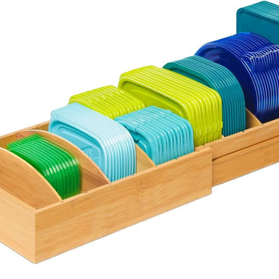 Wooden Bamboo Expandable 13-27&quot; Food Storage Container Organizer for Kitchen OEM Dining