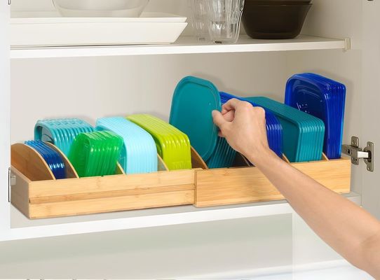 Wooden Bamboo Expandable 13-27&quot; Food Storage Container Organizer for Kitchen OEM Dining