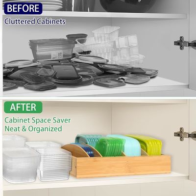 Wooden Bamboo Expandable 13-27&quot; Food Storage Container Organizer for Kitchen OEM Dining