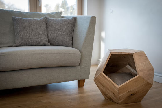 Household Storage Container Cat Bed Cave in Modern Design with Solid Wood and Side Table