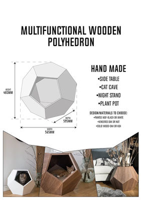 Household Storage Container Cat Bed Cave in Modern Design with Solid Wood and Side Table
