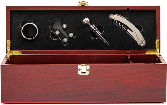 Wood Type MDF Luxury Red Wine Paint Baking Wooden Gift Box With Handles and Acrylic Lid