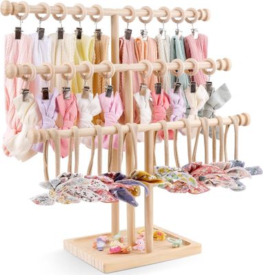 Wooden Wall Shelf Decoration 3-Tier Baby Headband Holder Hairbands Display Stand