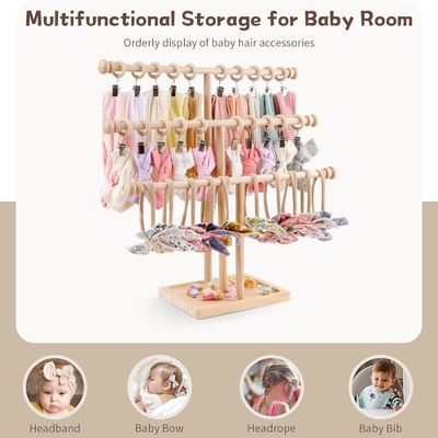 Wooden Wall Shelf Decoration 3-Tier Baby Headband Holder Hairbands Display Stand