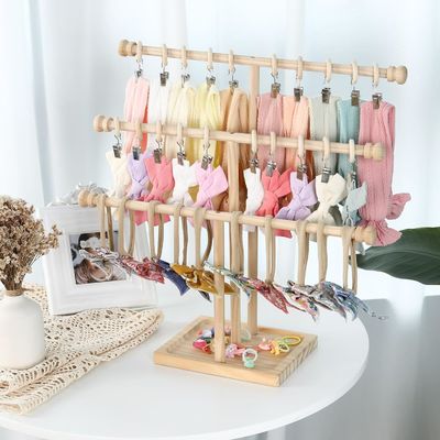 Wooden Wall Shelf Decoration 3-Tier Baby Headband Holder Hairbands Display Stand