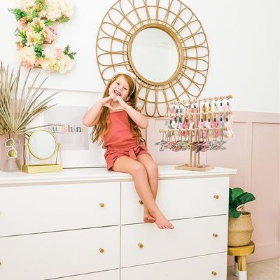 Wooden Wall Shelf Decoration 3-Tier Baby Headband Holder Hairbands Display Stand