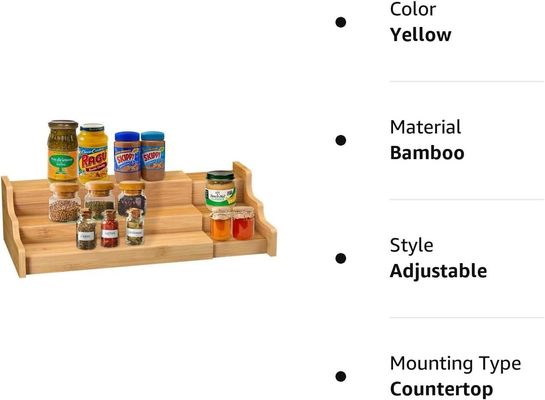 3 Tier Bamboo Expandable Display Shelf Gift Package Kitchen Cabinet Organizer Oem/Odm