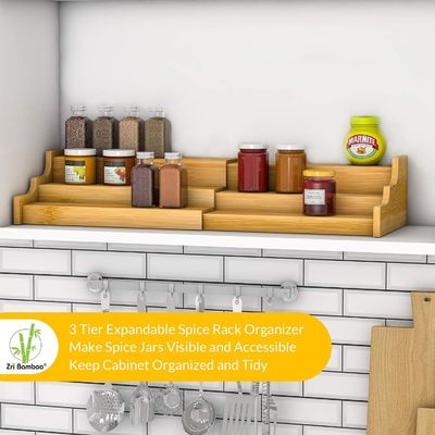 3 Tier Bamboo Expandable Display Shelf Gift Package Kitchen Cabinet Organizer Oem/Odm