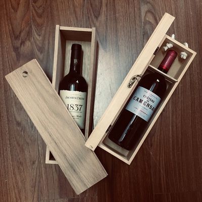 Single Bottle Unfinished Pine Wooden Wine Packaging Case Customized Printing Handling