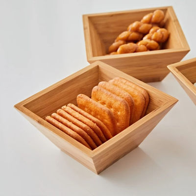 Wooden Salad Bowl Set with Natural Bamboo Square Bowls and Dried Fruit Organizer