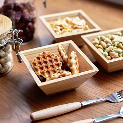 Wooden Salad Bowl Set with Natural Bamboo Square Bowls and Dried Fruit Organizer