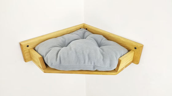Household Wall Mounted Cat Play House with Tower Cattery Bed in Natural Wood Color