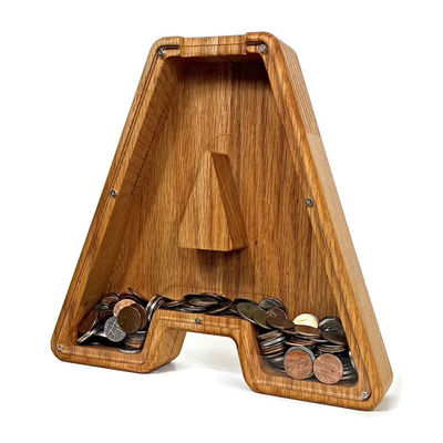 Large Money Box with Personalized Alphabet Custom Logo Accepted Wooden Piggy Bank