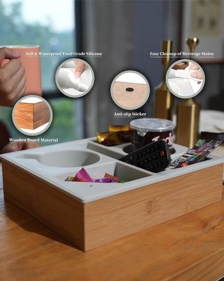Waterproof Bamboo Wood Sofa Snack Organizer for Printing Silk-Screen Printing/Burned