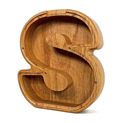 Large Money Box with Personalized Alphabet Custom Logo Accepted Wooden Piggy Bank