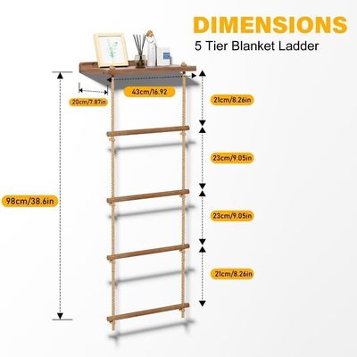 5-Tier Wooden Ladder Shelf Rustic Quilt Rack for Farmhouse Blanket Storage
