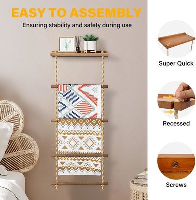 5-Tier Wooden Ladder Shelf Rustic Quilt Rack for Farmhouse Blanket Storage