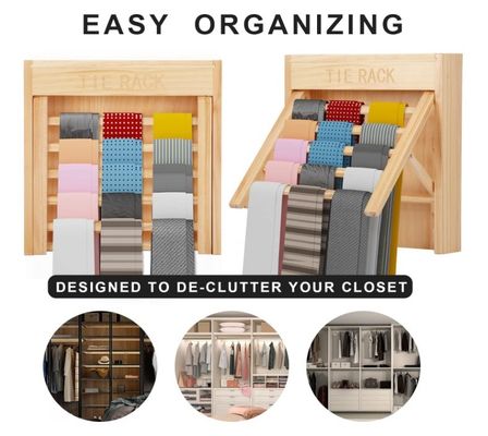 Stylish Look Wall Mounted Wooden Tie Organizer Belt Hanger Tie Holder for Space Saving