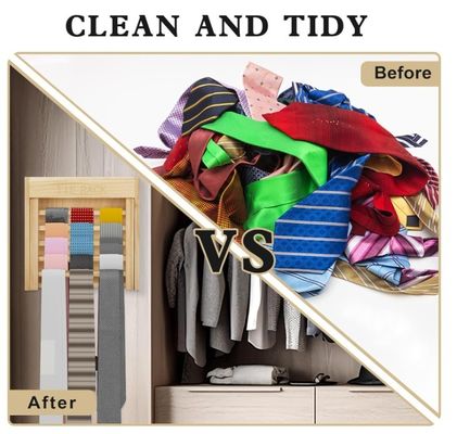 Stylish Look Wall Mounted Wooden Tie Organizer Belt Hanger Tie Holder for Space Saving