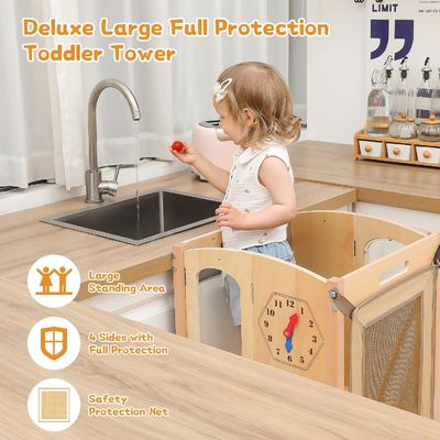 2 Step Stool Foldable Toddler Kitchen Helper Natural Bamboo Color Tower Stool for Kids