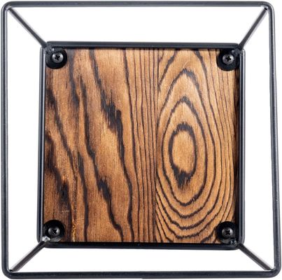 High Quantity Burnt Wood Black Metal Wire Square Food Display Wooden Pizza Stands