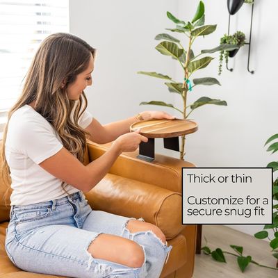 Customized Logo Acacia Couch Tray for Eco-friendly Adjustable Wooden Sofa Arm Table