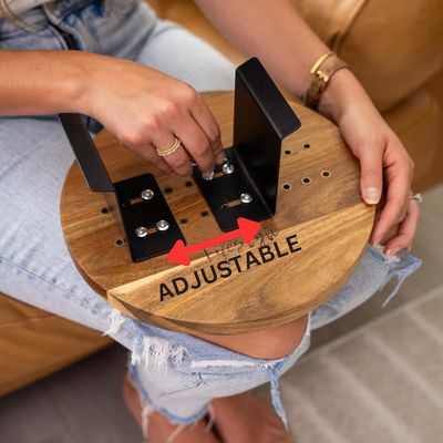 Customized Logo Acacia Couch Tray for Eco-friendly Adjustable Wooden Sofa Arm Table