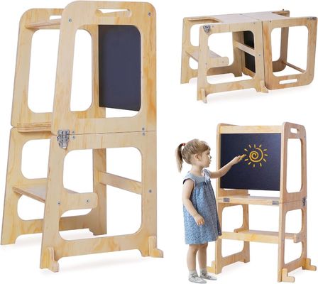 Adjustable Platform Standing Tower Customized Logo Accepted Toddler Wooden Step Stool
