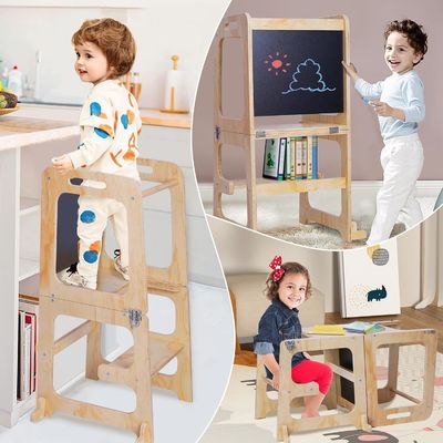 Adjustable Platform Standing Tower Customized Logo Accepted Toddler Wooden Step Stool
