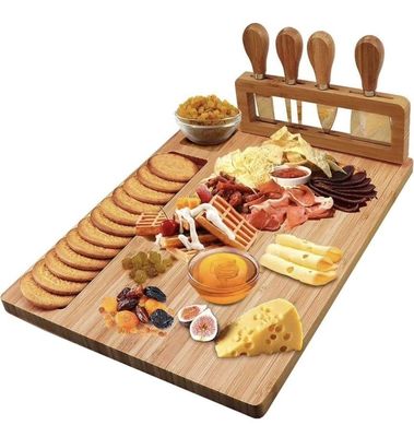 Free Sample Charge Bamboo Cheese Board and Knife Set for Charcuterie Cutting