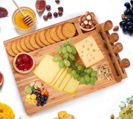 Free Sample Charge Bamboo Cheese Board and Knife Set for Charcuterie Cutting