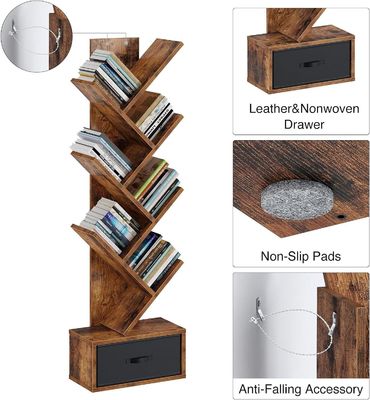 Handmade 7-Tier Industrial Rustic Vintage Storage Rack Tree Bookshelf With Open Shelves