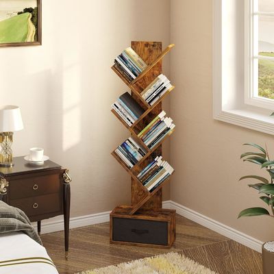Handmade 7-Tier Industrial Rustic Vintage Storage Rack Tree Bookshelf With Open Shelves
