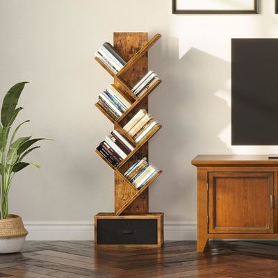 Handmade 7-Tier Industrial Rustic Vintage Storage Rack Tree Bookshelf With Open Shelves