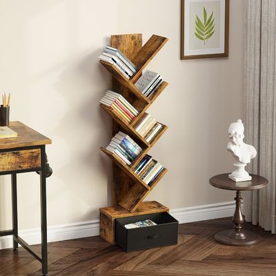 Handmade 7-Tier Industrial Rustic Vintage Storage Rack Tree Bookshelf With Open Shelves