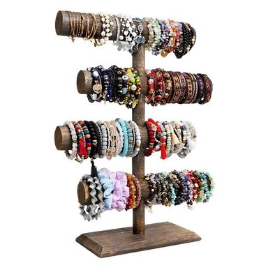 4 Tier Bangle Watch Necklace Wooden Display Jewelry Stand Holder in Antique Brown