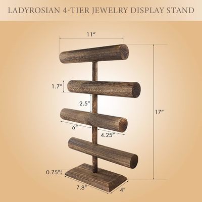 4 Tier Bangle Watch Necklace Wooden Display Jewelry Stand Holder in Antique Brown