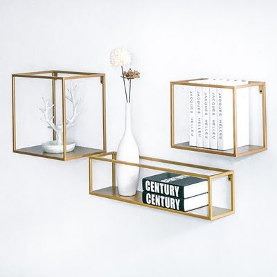 NO Inflatable Wooden Wall Storage Shelf with Modern Design Metal and Solid Wood Shelves