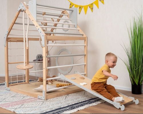 Mobile Toddler Climbing Gym with Printing and Optional Waldorf Rope Accessories