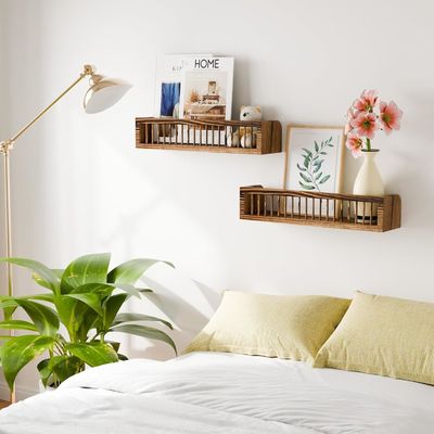 Customizable Wood Floating Shelves for Bedroom Aesthetic Picture Ledge Shelf Set of 2