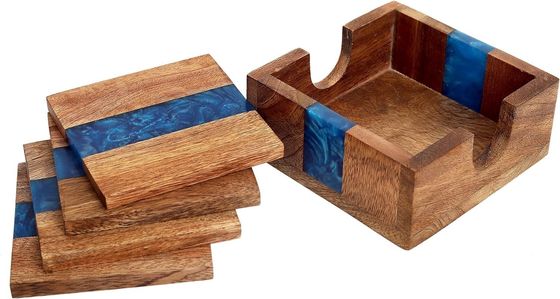 Modern Ocean Blue Epoxy Wood Resin Coaster With Holder The Perfect Choice For Any Home