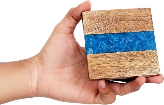 Modern Ocean Blue Epoxy Wood Resin Coaster With Holder The Perfect Choice For Any Home