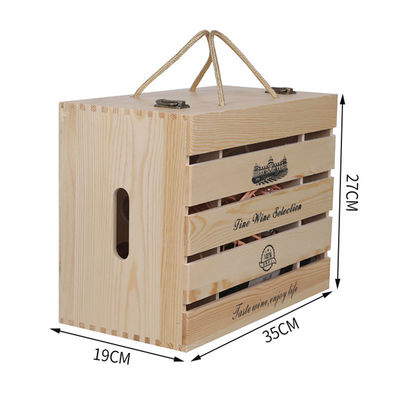 Customized Logo Acceptable Custom Handmade 6 Bottles Wooden Wine Gift Boxes Hinged Box
