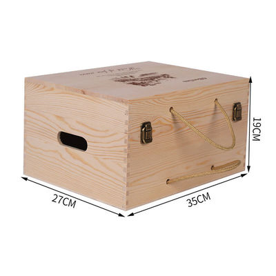 Customized Logo Acceptable Custom Handmade 6 Bottles Wooden Wine Gift Boxes Hinged Box