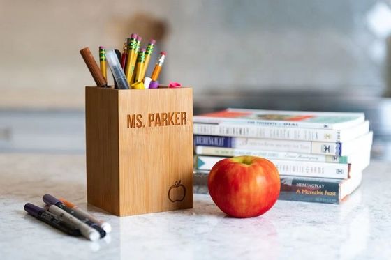 Office Table Storage Container Box Holder for Pens and Pencils in Modern Wooden Style
