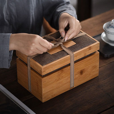 Natural and Safe Material Design Bamboo Box with Ribbon Tie Industrial Gift Craft